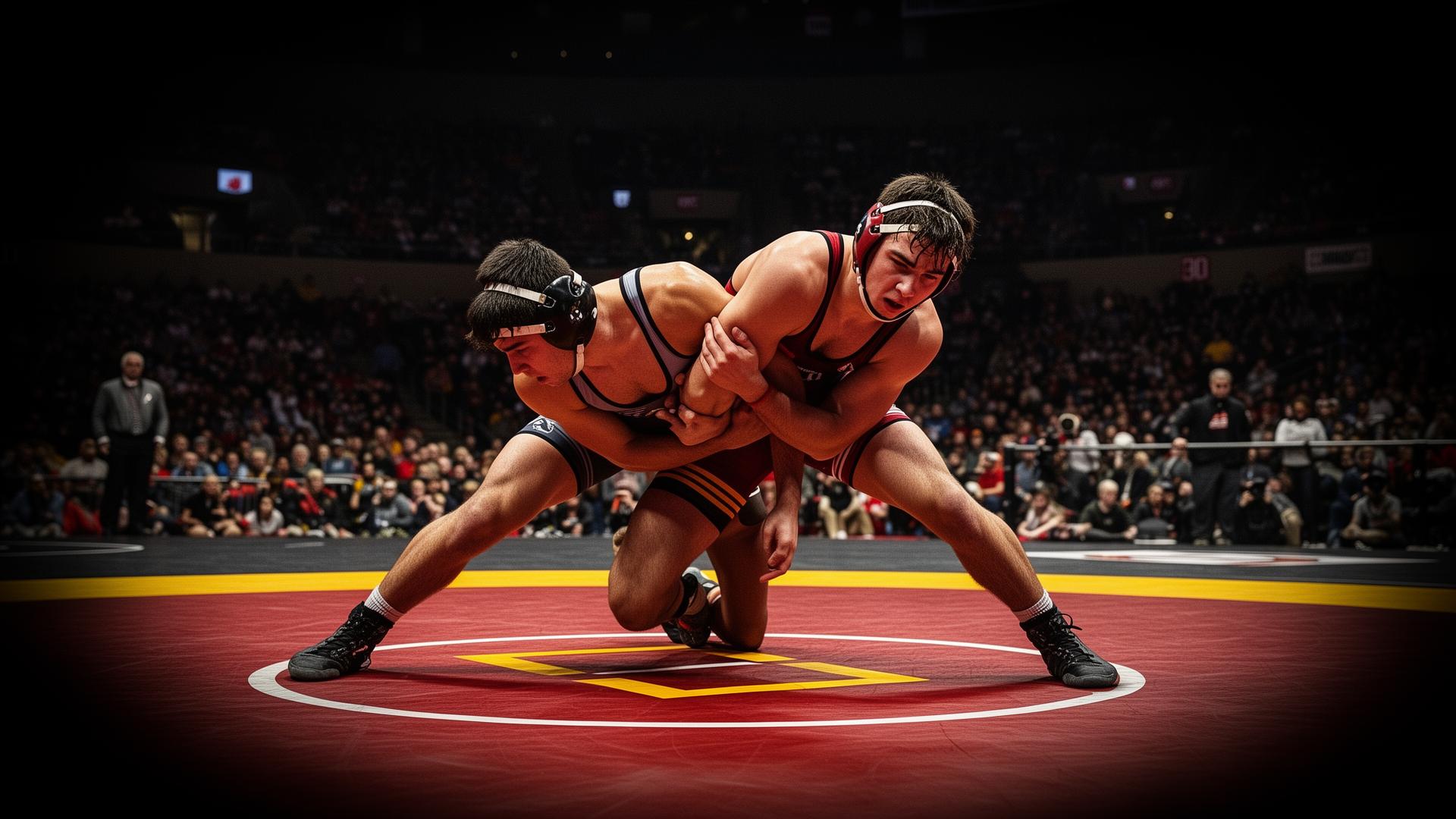 Youth wrestlers grappling on the mat
